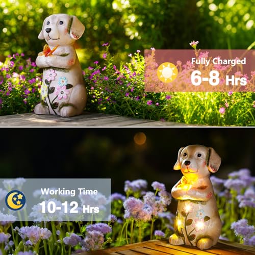 Goodeco Hund mit Schmetterling Solar Deko Figur - Gartenfiguren & Balkonschmuck für Terrasse, Rasen & Außenbereich | Geschenkideen für Frauen, Mutter & Oma | Wetterfeste Gartendekoration in Braun