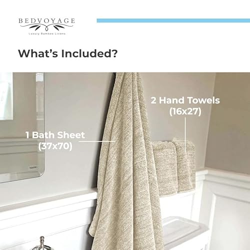 Bedvoyage Bath Sheet & Hand Towel Set - Luxury Hand & Body Bamboo Towels For Bathroom - Viscose Derived From Bamboo & Cotton, Super Absorbent & Fast Drying Plush Bath Towels Sand Beige #TOP6