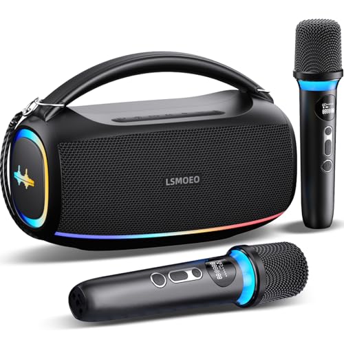 Image of Karaoke Machine,IPX5 Waterproof Portable Bluetooth 5.3 Speaker with 2 Wireless Microphones for Adults & Kids,60W PA System Supports TWS /TF Card /USB /AUX /Live for Home Party-Black