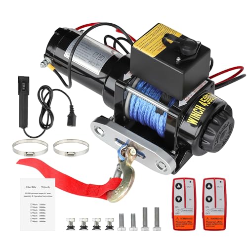 FLASHEVER 4500lb 12V Electric Winch for ATV UTV SUV Truck Boat Trailer 1400W Powerful Motor with IP67 Waterproof 12m Rope 2 Wireless Remotes & 1 Wired Remote Off-Road Recovery Towing Winch