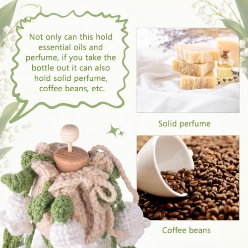 Image of DaisyInner Cute Crochet Plant Car Freshener 12ml Empty Refillable Diffuser Bottle with Plants Hanging Accessories for Ornaments Charms Rearview Mirror Decor Women Gifts (Green, White,Bellflower)