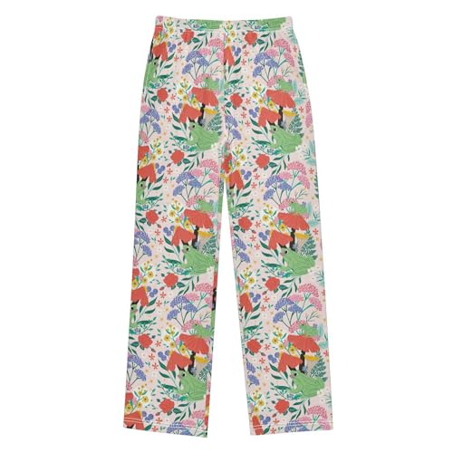 Frog Spring Florals Boys Long Pants Soft Trousers Elastic Waist Kids Lounge Bottoms with Pockets S-XL