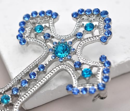 Image of Gyn&Joy Sparkle Crystal Rhinestones Holy Cross Brooch Pin Jewelry For Women Men