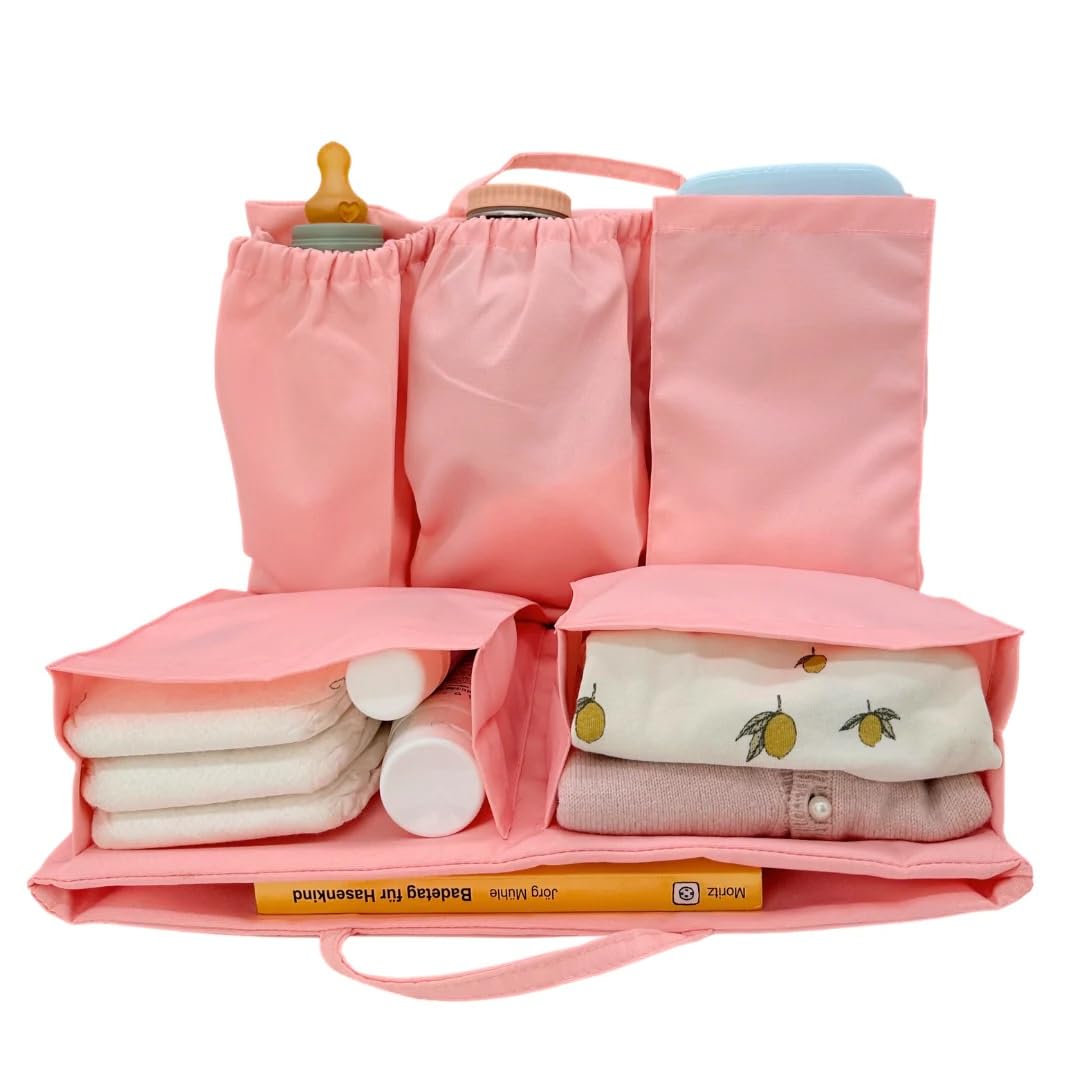 Classic - Baby Wickeltasche Handtasche Organizer, zahlreiche Fächer, wasserabweisend und waschbar flexibel für Shopper/Rucksäcke - Bag in Bag (Blossom Pink)
