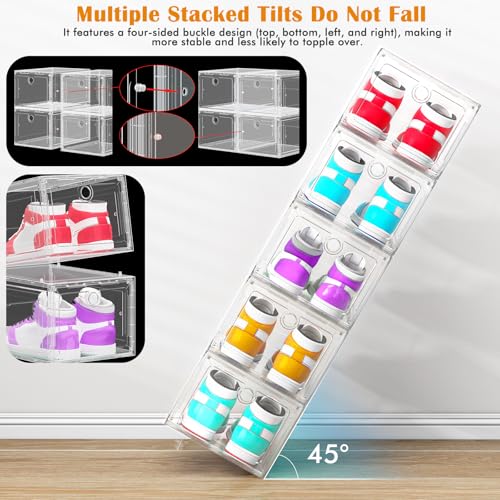 Image of ARSTPEOE 6-Pack Clear Shoe Storage Boxes Magnetic Stackable | Upgraded Harder Material, Stackable Space-saving, Fits Sneakers & Boots, Clear Magnetic Front Door