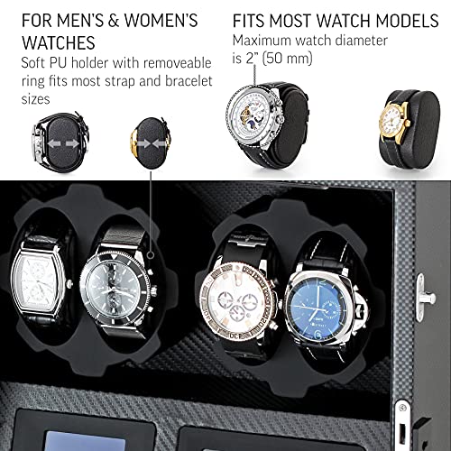 Image of 4 Watch Winder with 5 Watch Storage Space, LCD Display, Touch Control and Interior Light