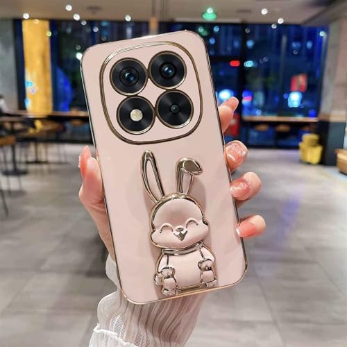 Image of KC Back Cover for Mi Redmi Note 14 Pro Plus 5G - Hidden Rabbit Folding Bracket Kickstand Electroplated Soft Silicone Camera Protection Case - Pink
