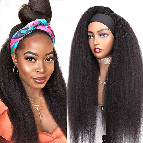 Goldfinch Kinky Straight Headband Wig Human Hair Yaki Straight HeadBand Wig for Black Women 180% Density None Lace Gluless Wig Brazilian Human Virgin Hair Wig 22 inches