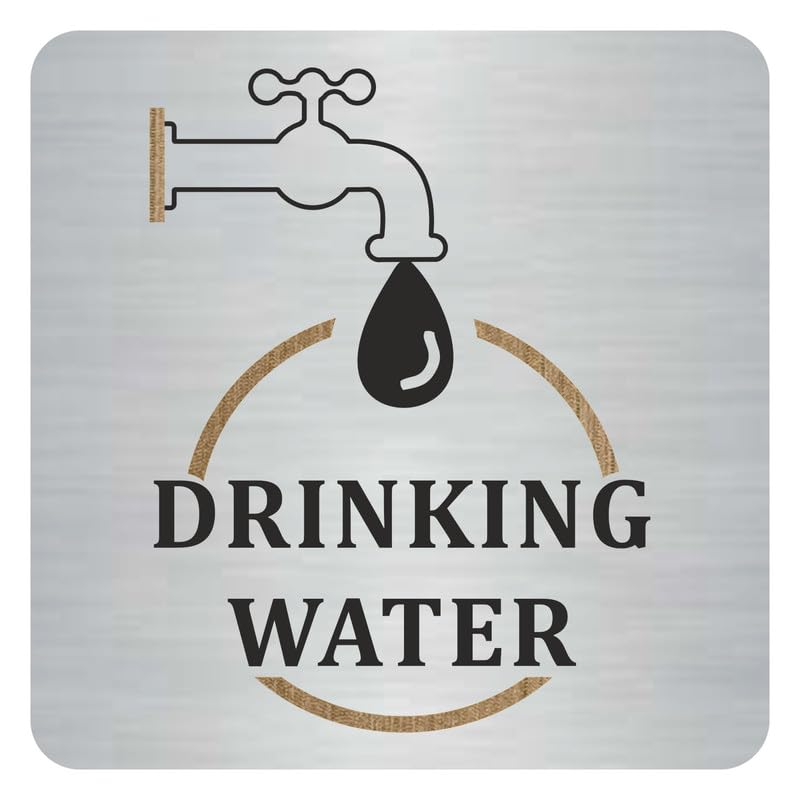 Image of Drinking Water Sign, 6x6 Inch, Durable Steel, Self-Adhesive