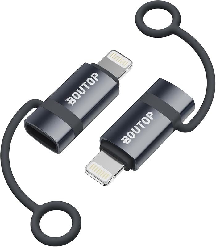 BOUTOP [MFi Certified] 36W USB C to Lightning Adapter 2 Pack | PD Fast Charging Adapter with Anti-loss Silicone Ring; Converts USB-C Cable to Lightning for IPhone IPad MFi Certified 36W