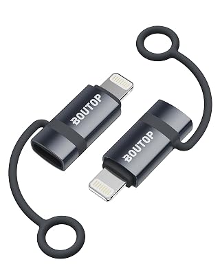 BOUTOP [MFi Certified] 36W USB C to Lightning Adapter (2 Pack) - Support PD Fast Charging/Data Sync, with Anti-Lost Silicone Holder for iPhone iPad AirPods, Reduces Cable Clutter