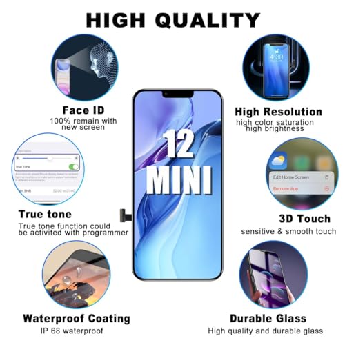 SIMDOG for iPhone 12 Mini Screen Replacement Kit 5.4 inch, Full HD LCD Display 3D Touch Screen Digitizer Full Assembly + Repair Tools, Model A2398, A2399, A2400, A2176 - Thumbnail 4