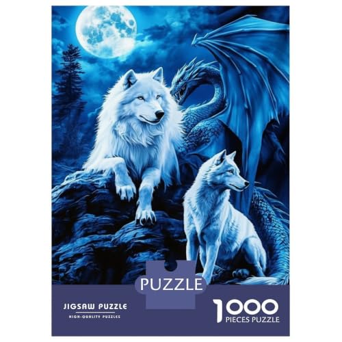 Puzzle de 1000 piezas de lobo místico para combatir el estrés y mejorar la concentración en adultos 2