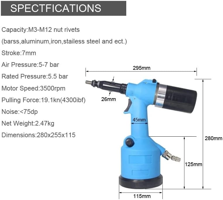 M3-M12 Pneumatic Air Rivet Nut Gun Automatic Insert Threaded Pull Setter Riveter