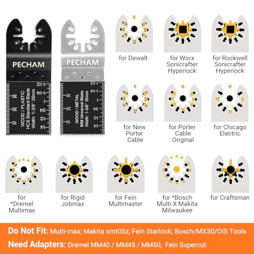 pecham 24pcs universal wood metal oscillating multitool quick release saw blades fit porter cable black amp decker rockwell ridgid ryobi milwaukee chicago craftsman