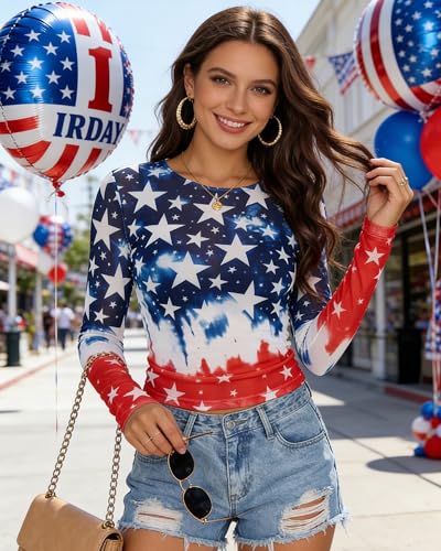 Image of MOUSYA Sheer Tops for Women Mesh Long Sleeve Top See Through Sexy Going Out Tee Summer Crewneck Party Undershirt