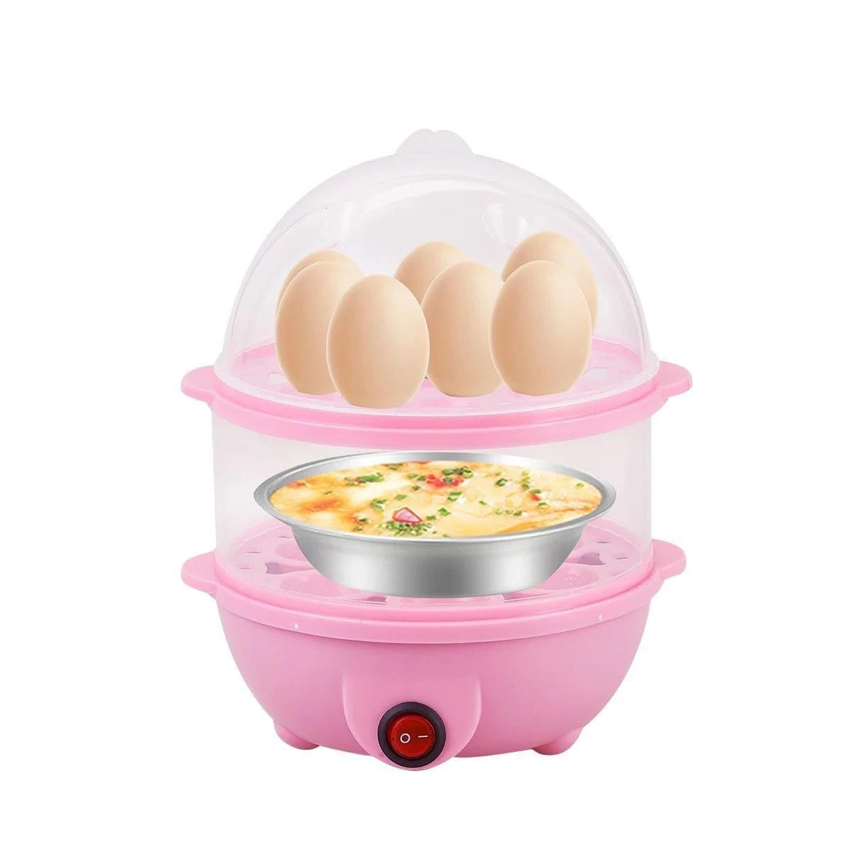 Double Decker Egg Boiler 350 Watt Boils Upto 14 Eggs 3 Boiling Modes, Overheat Protection |Stainless Steel Heating Plate, Measuring Cup 500 ml Durable Plastic Multicolor-image-1