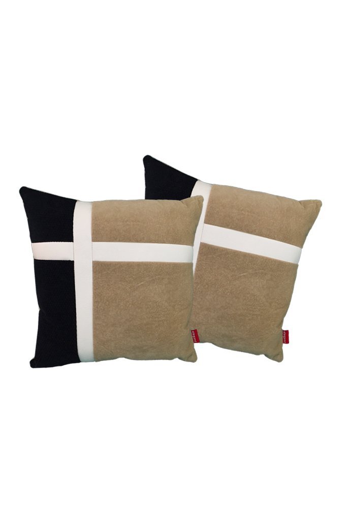 Elegant Velvet Comfy Cushion Beige and Black Style4 (Set of 2) for