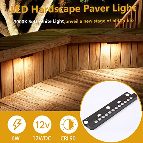 Wapiti 8-Pack 12 Inch Led Hardscape Lightings, Retaining Wall Lights, Paver Light Low Voltage, 12V Ac/Dc, 6W Outdoor Step Lights, Ip65 Waterproof, 3000K Soft White, Etl Listed, 40,000 Hours Lifespan #TOP1