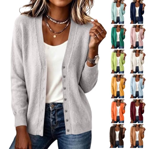 PXQIRMR Cardigan Sweaters for Women V Neck Button Up Knit Cardigan Gray - image 1