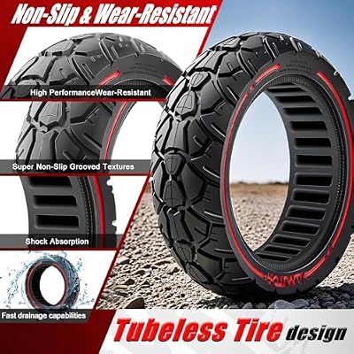 SYACHI 10x2.7-6.5 10x2.75-6.5 Electric Scooter Solid Tir, Tubeless Tire fit 70/65-6.5 Tyre Replacement Off-Road Tire, Anti Slip, Shockproof, Puncture Resistant Electric Scooter (Red, 1PC)