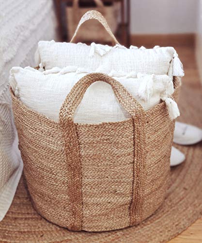 Goobloo Extra Large Handmade Woven Storage Basket 100% Jute - 20” X 16” Tall Decorative Jute Rope Basket For Living Room, Toys Or Blankets - Wicker Baskets With Handles - Natural Laundry Hamper #TOP1