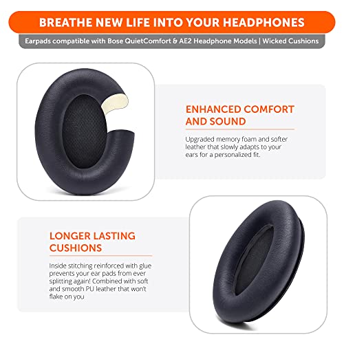 Wc Upgraded Replacement Ear Pads For Bose Qc15 Headphones Made By Wicked Cushions- Supreme Comfort - Compatible With Qc25 / Qc2 / Ae2 / Ae2I / Ae2W - Extra Durable | (Pu Leather) #TOP3