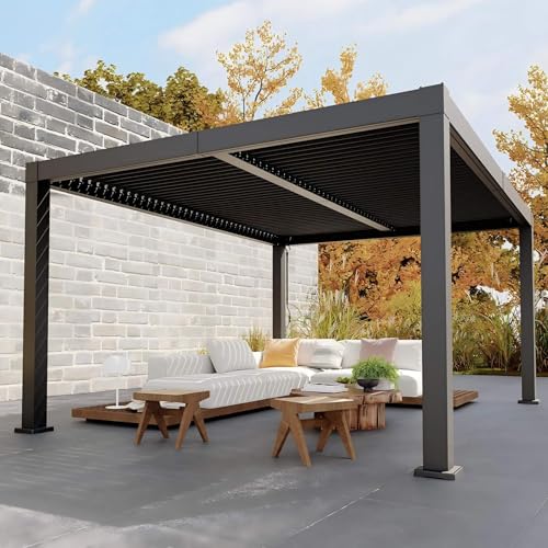 PeakPursuit Louvered Pergola - 12' x 16' All-Aluminum Outdoor Pergolas with Adjustable Louvered Roof, Integrated Drainage System, Outdoor Gazebo for Deck, Patio, Backyard and Garden, Gray