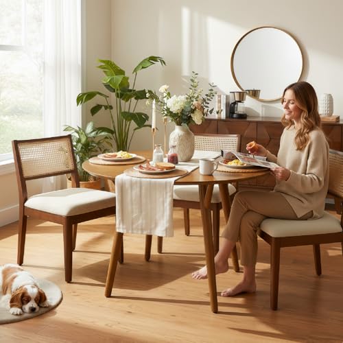 HULALA HOME Round Dining Table for 4, 45” Solid Wood Ktichen Table, Small Dinner Coffee Writing Table for Kitchen Dining Room, Save Space, Walnut - Image 4