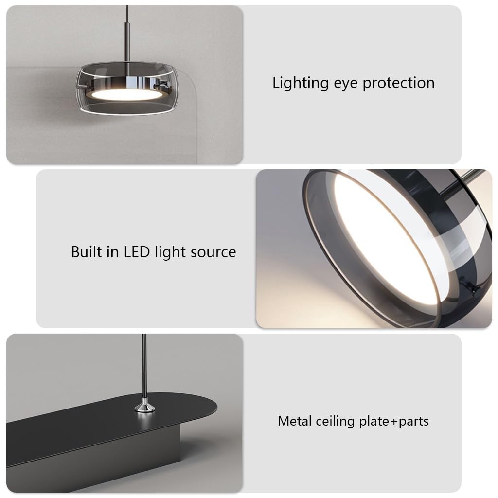 LED Pendelleuchte Kristall Glas Hängelampe Esstisch LED Hängeleuchte Höhenverstellbar Für Esszimmer Wohnzimmer, Vintage-Industriedesign Dimmbar Deckenleuchte(A-3 Lichter)