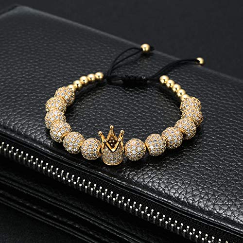 GVUSMIL Imperial Gold Crown 8mm Beads Bracelets Luxury CZ Italian Style Charm King Royal Bracelet for Men2