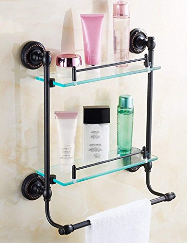 Toallero y estante de baño para organizar cosméticos en espacios reducidos con doble repisa
