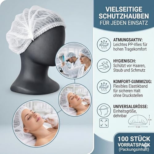 100 Stück Einweg Klipphauben Weiß – Premium PP-Vlies Schutzhauben – Atmungsaktiv & Reißfest – Einmal-Kopfbedeckung mit elastischem Gummizug für Gastronomie, Labor, Medizin & Tattoo – Universalgröße