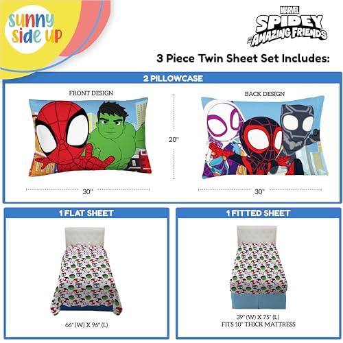 Image of Sunny Side Up Spidey & His Amazing Friends Twin Sheet Set - 3 Piece Kids Bedding Set Includes Pillow Cover - Super Soft Superhero Microfiber Sheets Features Miles Morales & Ghost Spider