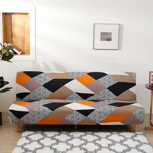Housse de canapé Clic Clac extensible 3 places sans bras, élastique spandex, protection universelle pour canapé-lit (géométrie orange)