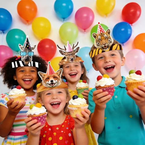 Huxolynifty Chapeaux Anniversaire Animaux de Jungle,27pcs Chapeaux de Fête Animaux Jungle Fête Anniversaire Accessoires, pour Jungle Party Supplies – vue 7
