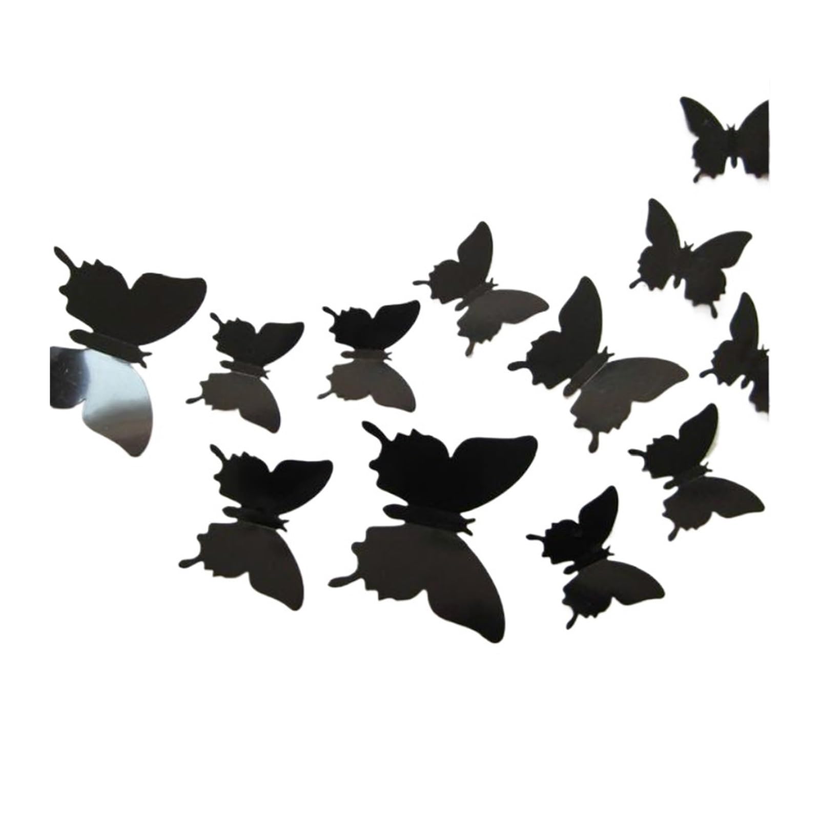12pcs PVC 3D Butterfly Mirror Wall Stickers Cute Butterflies Smooth Bright Surface Art Decals Home Decoration(Black)
