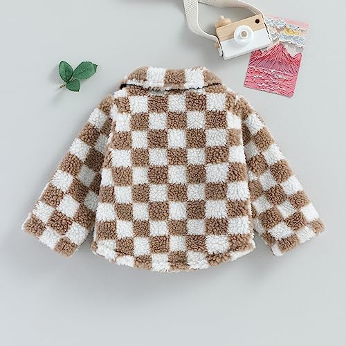 Toddler Baby Boy Girl Fleece Lapel Checkerboard Plaid Button Down Jacket Sherp Coat Fuzzy Shacket Winter Warm Outwear4