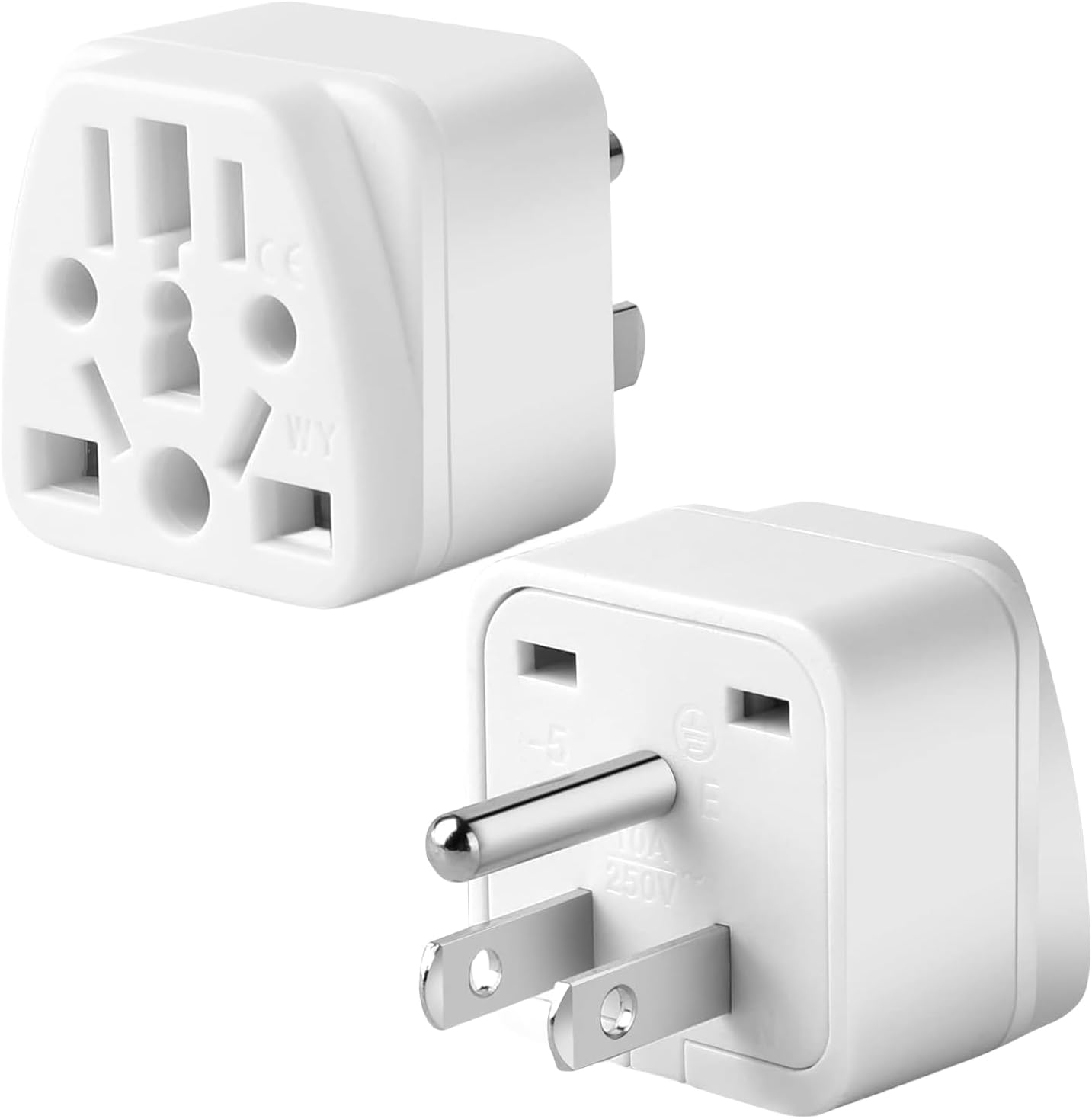 2 Pack US Travel Plug Adapter, EU,AU,UK,CN,to USA(Type B),Grounded 3 Prong for USA Wall Plug,Wall Outlet Power Charger Converter