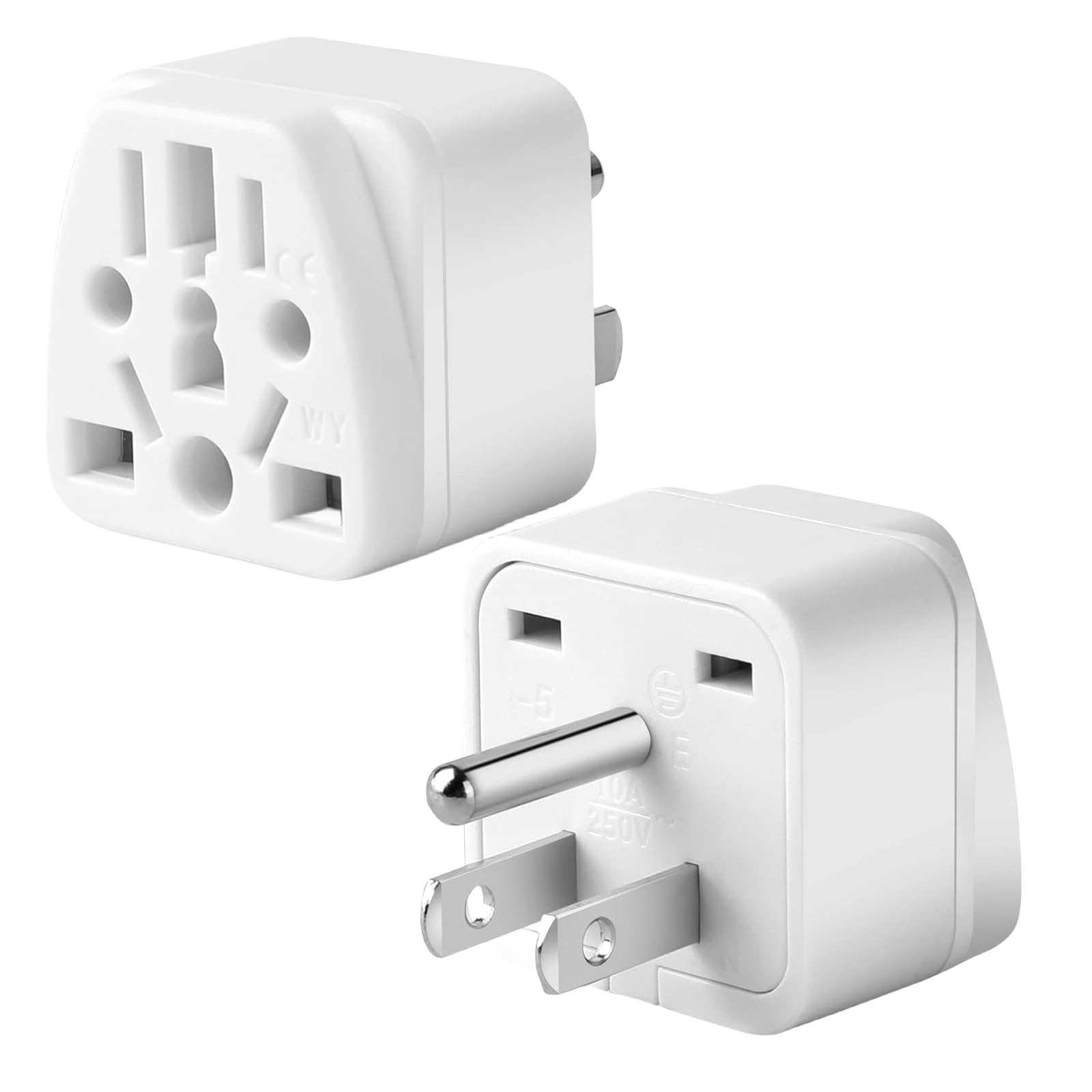2 Pack US Travel Plug Adapter, EU,AU,UK,CN,to USA(Type B),Grounded 3 Prong for USA Wall Plug,Wall Outlet Power Charger Converter