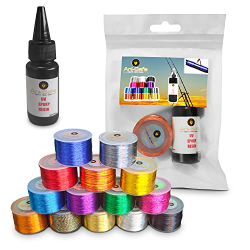 Ani-Safe Fishing Rod Eye Wrap Kit, set with 20g clear UV Epoxy Resin, Repair line, replacement, tip light installation, guide ring thread, Metallic whipping, building sea course beach (Black)