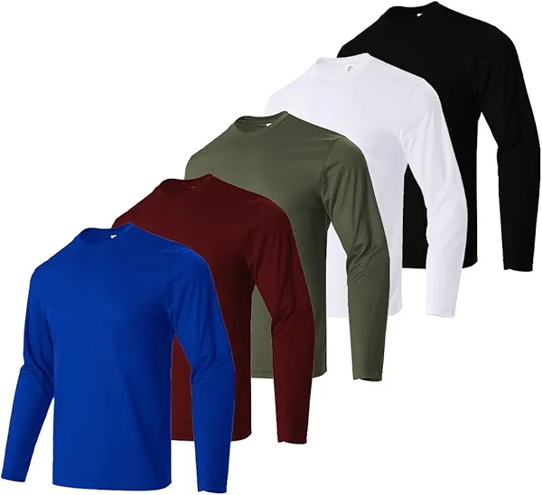 Facitisu Men Long Sleeve T Shirts Pack Quick Dry Athletic Running Activewear Workout Performance Tee Shirts
