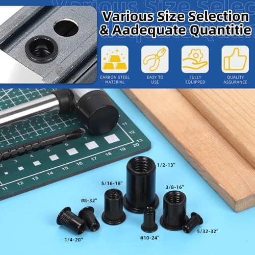 Glarks 100Pcs 5/32"-32UNC Kit d'écrous de rivet en acier au carbone plaqué noir Rivnut fileté en acier inoxydable