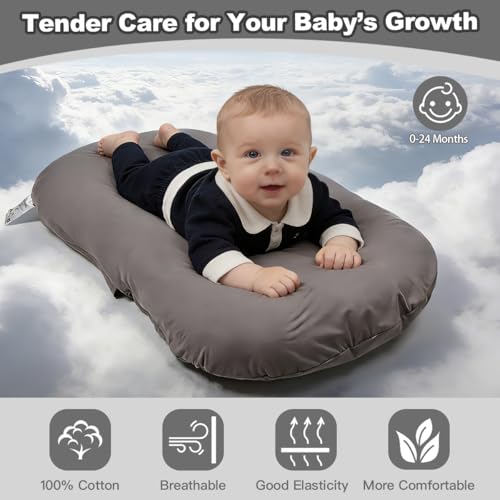 Image of Infant Support Cushion -Baby Support Cushion for Newborn, Oversized for 0-24 Months (36.5*20 inchs), Tummy Time Mat for Home and Travel, Soft Cotton, Supervised Use, Baby Essentials Gift -includ cover