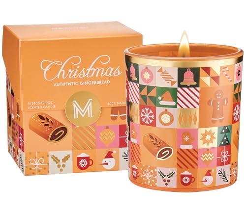 M&SENSE Gingerbread Cookie Christmas Candle, Natural Soy Wax 9.9oz 55 Hours Long Lasting Burn, Caramel Cinnamon Holiday Scented Candle for Home, Winter Scent Christmas Gift for Women Family Friends
