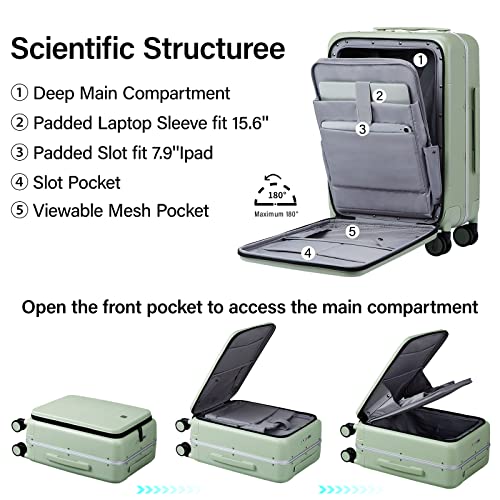 Milada Carry On Luggage 22X14X9 Airline Approved Spinner Wheels Tsa Luggage Hard Shell Suitcases For Women Men Rolling Aluminum Frame Luggage Travel Suitcase 20 Inch, Bamboo Green #TOP4