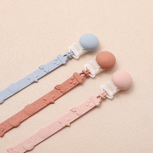 Baby Silicone Pacifier Clip With One Piece Binky Clip Holder Silicone Teether Pacifier Strap With Clip Baby Teether Toys For Boys And Girls Set Of 2 Bpa Free-Blush #TOP6