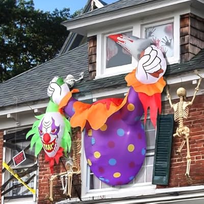 Gruseliger 4,5 Fuß Aufblasbarer Clown für Halloween – Schaurige Fenster-Deko mit Dolch und blutigem Kopf für Garten & Party! – Bild 6
