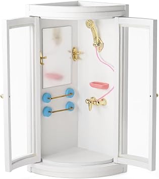 Odoria Dollhouse Shower Enclosure Miniature 1/12 Scale Shower Room Corner for Modern Bathroom - Mini Wood Furniture White