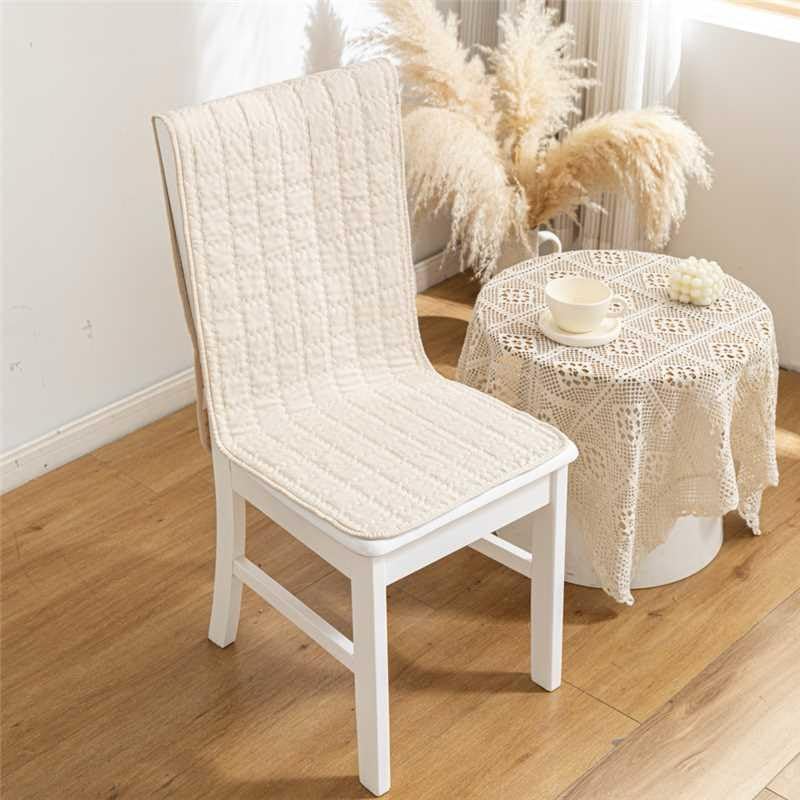 Image of HOMETHREADS Non-Slip Chair Cover-Universal Fit for Kitchen & Dining Chairs-Cushioned Comfort - Stylish Machine Washable Seat Cover-140x40cm (Cream, Pack of 8)